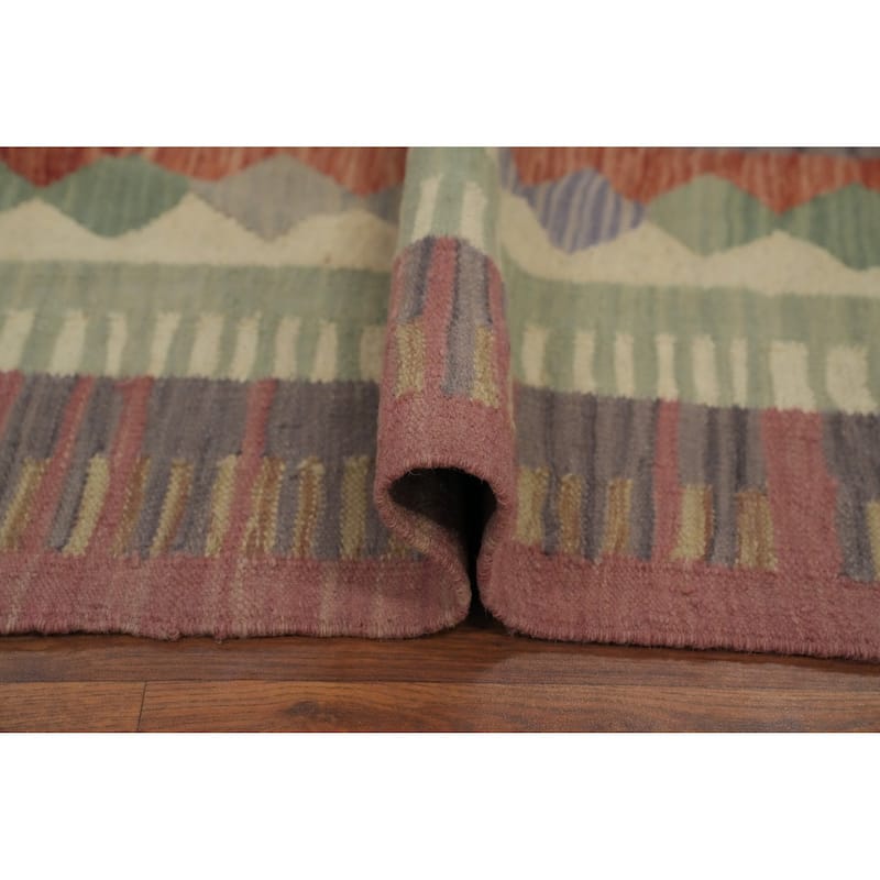 Hand Woven Oriental 100% Wool Carpet Southwestern Tribal Multi-Colored Kilim Area Rug - 9' 11'' X 6' 5''