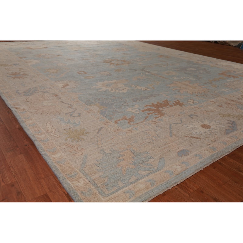 Hand Knotted Oriental 100% Wool Carpet Transitional All-Over Navy Blue & Blues Oushak Area Rug - 14' 0'' X 10' 8''