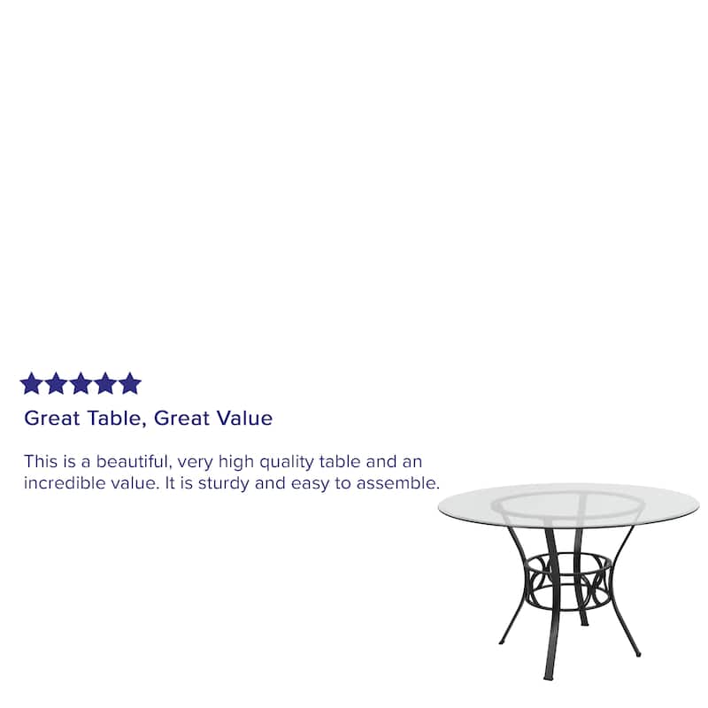 48'' Round Glass Dining Table with Crescent Style Metal Frame - 48"W x 48"D x 29.5"H - 48"W x 48"D x 29.5"H