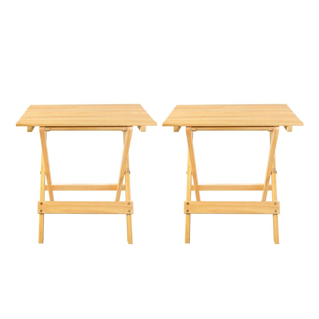 Small Folding Side Table (2-Piece Set), 100% Solid Wood, Portable Patio Outdoor Small Table, Plant Stand, No Assembly