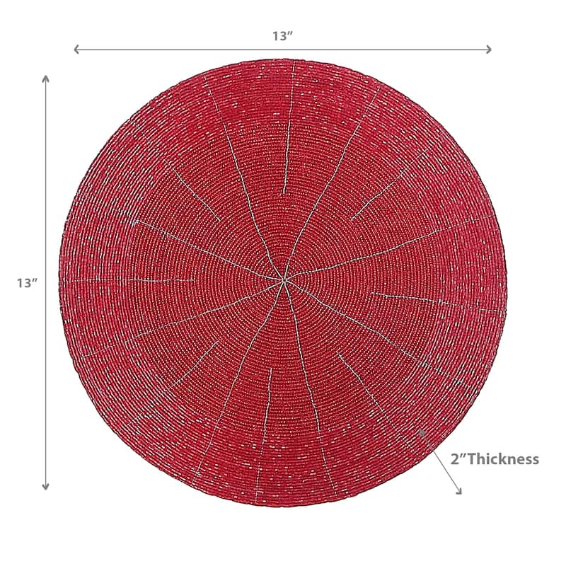 Christmas Beaded Round Placemat Red - Set of 4