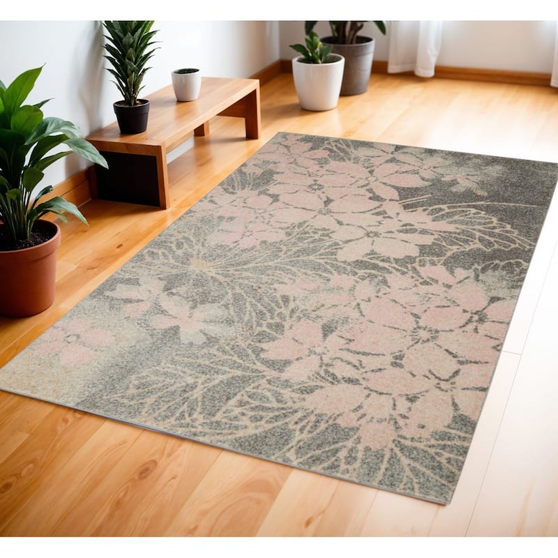 HomeRootsFloral Contemporary Rectangle Area Rug - 72' X '48' X '0.5 - 72' X '48' X '0.5 - Pink/Gray