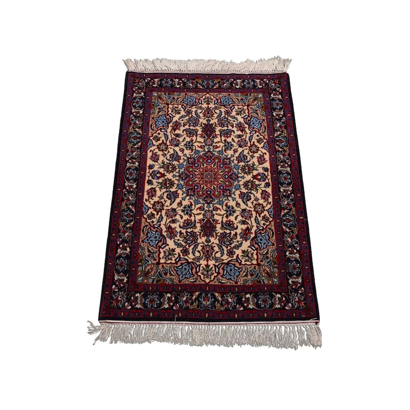 2'4''x3'4'' Hand Knotted Wool Beige Isfahan Traditional 400 KPSI Rug - 2' 4'' x 3' 4''