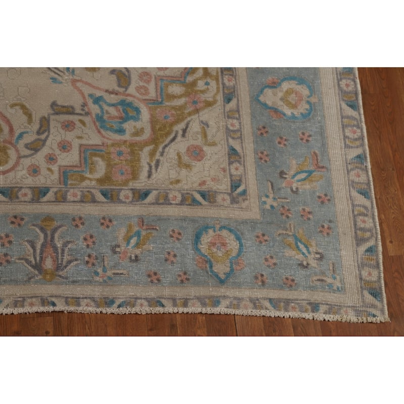 Hand Knotted Oriental 100% Wool Carpet Traditional Floral Beige & Ivories Tabriz Area Rug - 11' 6'' X 9' 7''