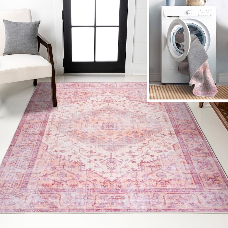 JONATHAN Y Kemer Ogee Medallion Machine Washable Area Rug - 5 X 8 - Red/Orange/Cream