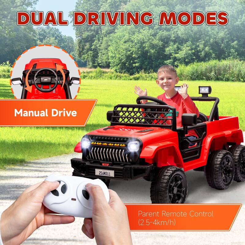 4WD Kids Electric Ride On Car with Back Trailer, Soft Start, Music, LED Light, and Parent Remote for Safe and Fun Adventure