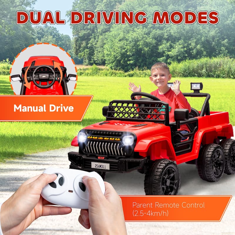 Children's Electric Car Ride-On Car with Parent Remote Control, Engineering Car Electric Vehicle with Trailer