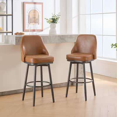 Counter Height Swivel Barstools Set of 2, Upholstered Seat Bar Stools with Metal Legs, Kitchen Island Chairs with Backrest