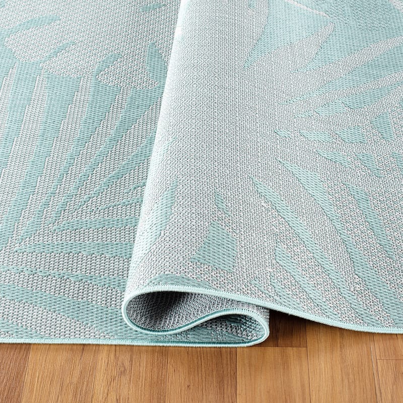 Contemporary Tropical Leaves Indoor/Outdoor Flatweave Waterproof Backyard Patio Area Rug