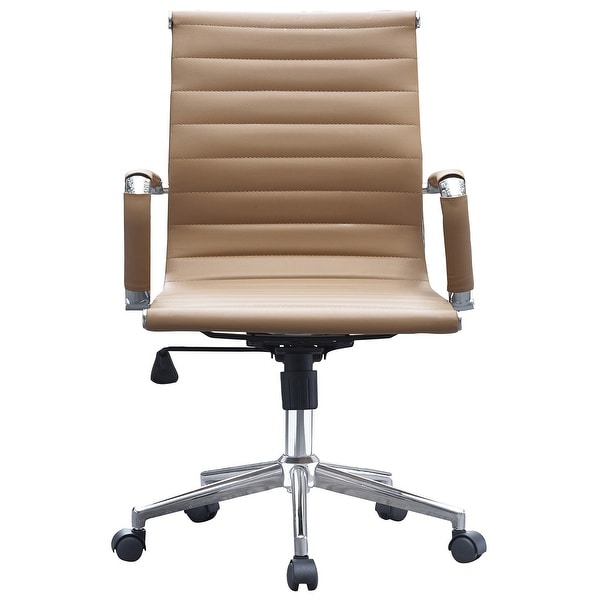 Modern Executive Managerial Swivel Chair with Footrest & Lumbar Support White MORCOE Mid-Back Drafting Ribbed Leather Home & Office Chair 