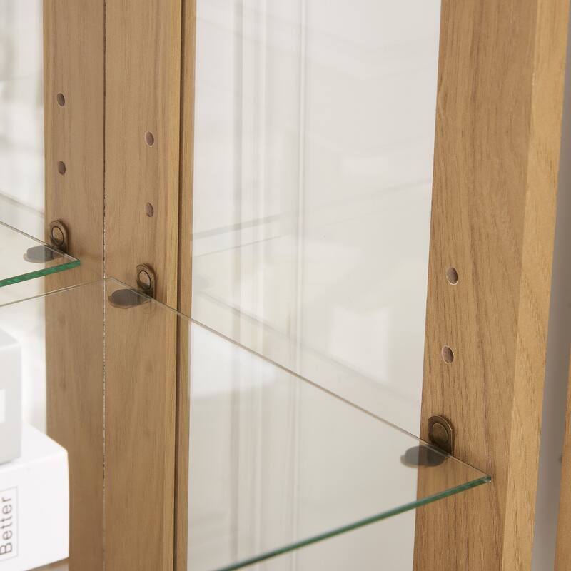 Lighted Curio Cabinet with Mirrored Back, 3 Tier Storage Display Cabinet with Tempered Glass Doors & Adjustable Shelves