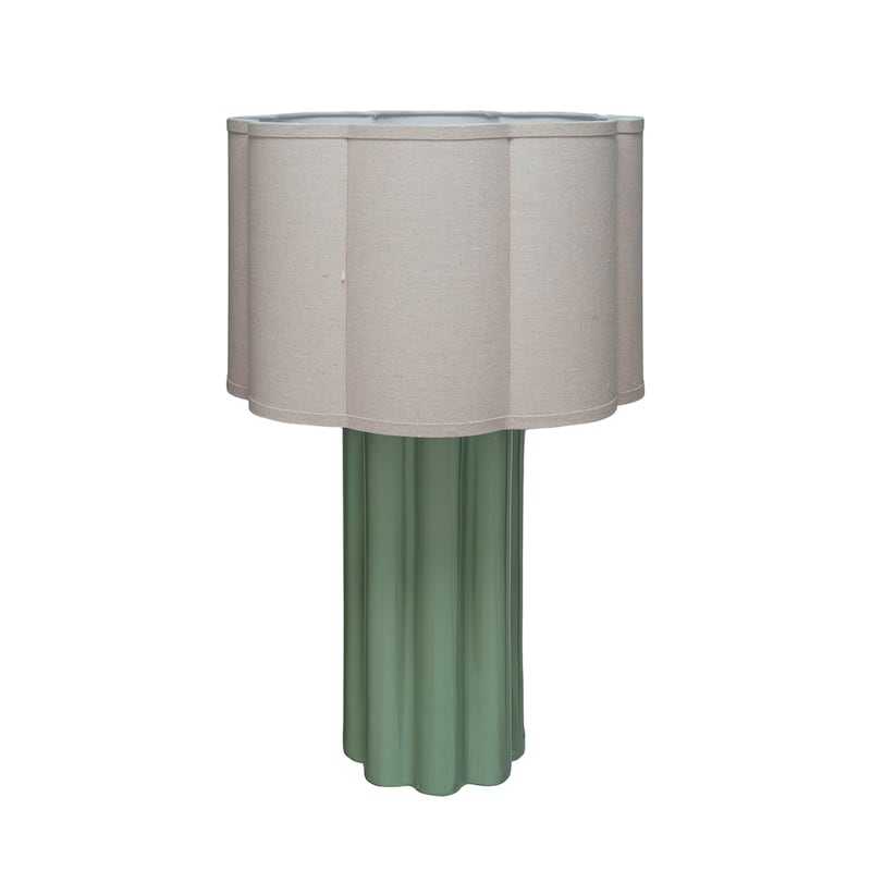 Fluted Stoneware Table Lamp with Linen Scalloped Shade and Swivel Neck - Mint