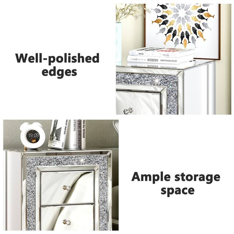 3-Drawer Accent Nightstand Diamond Side Table