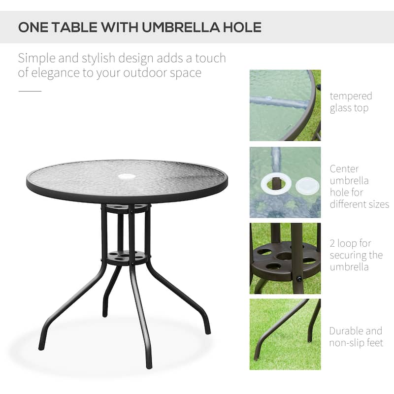 6 Pcs Folding Patio Dining Set, All-Weather Patio Furniture Set with Umbrella, Glass Table and 4 Folding Chairs