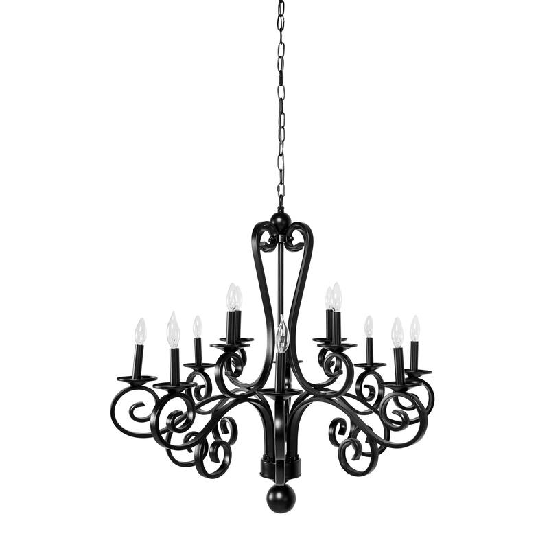 Black Metal Antique Style 18 Light Room Chandelier with Scrolls