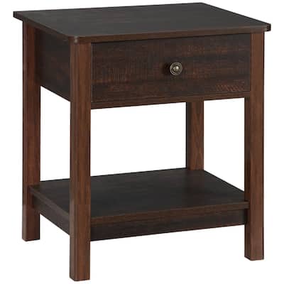 Dark Brown MDF Vintage End Table with Drawer and Bottom Shelf - 19" W x 15.75" D x 21.75" H