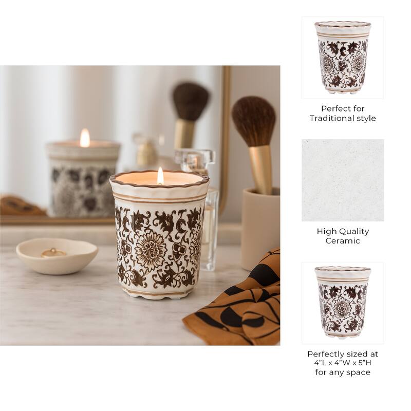 Modern Chinoiserie Ceramic Candle - Jasmine Scented Candle - 5.0"