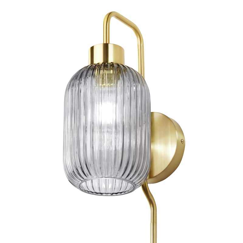 Adrienne River of Goods Smokey Glass and Metal Retro Wall Sconce - 5.375" x 8.625" x 32.25"