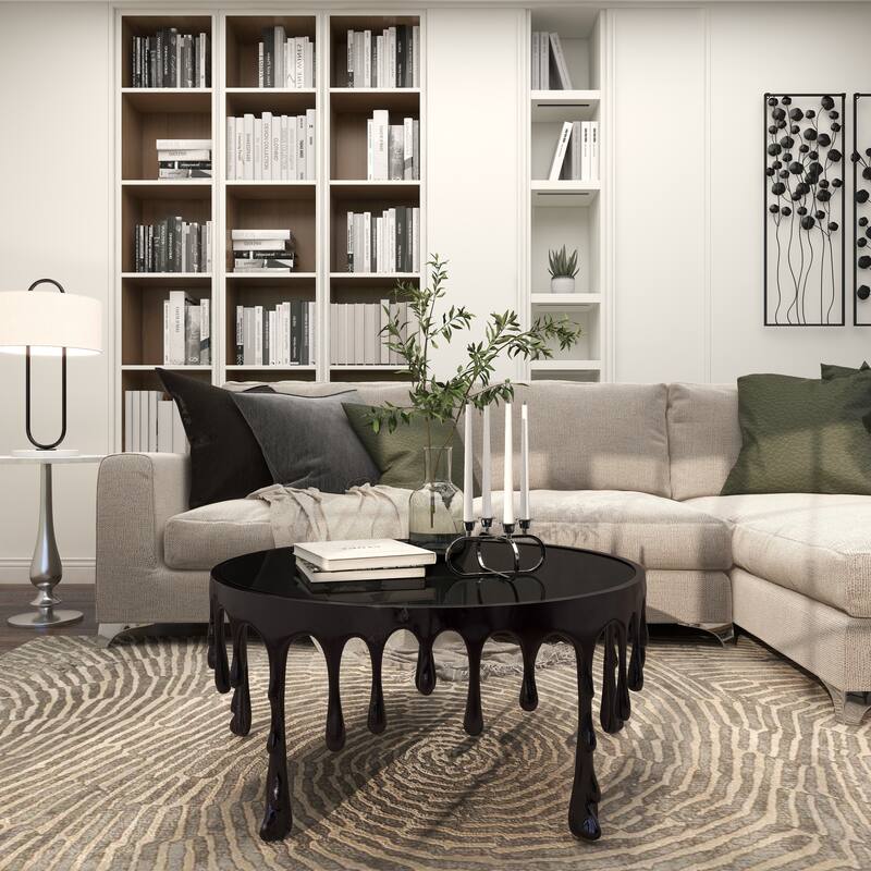 Aluminum Metal Accent, Console, and Coffee Table Collection with Drip Melting Design and Smoke Shaded Glass Top Multiple Colors