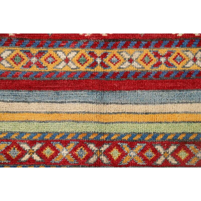 Striped Kazak Oriental Accent Rug Handmade Wool Carpet - 4'2" x 6'0"