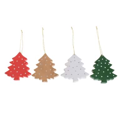Novica Handmade Christmas Tree Color Wood Ornaments (Set Of 4)