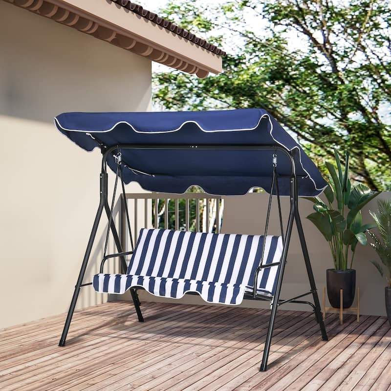 3-Seat Outdoor Patio Swing Chair with Removable Cushion and Adjustable Tilt Canopy for Patio, Garden, Poolside, Balcony