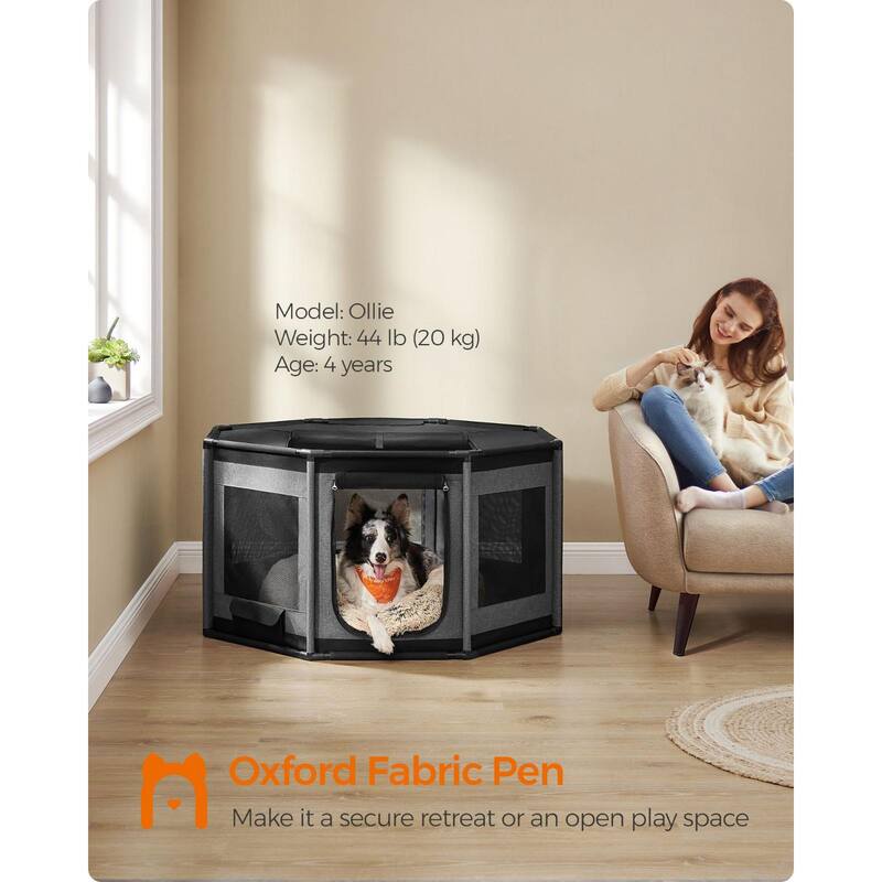Dog Playpen, PVC Pipe Frame, Breathable Mesh, Double Openings, with Storage Bag