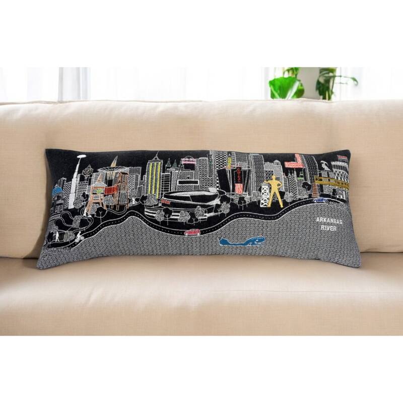 HomeRoots 35" Black Tulsa Nighttime Skyline Lumbar Decorative Pillow - Bed Rest - Polyester