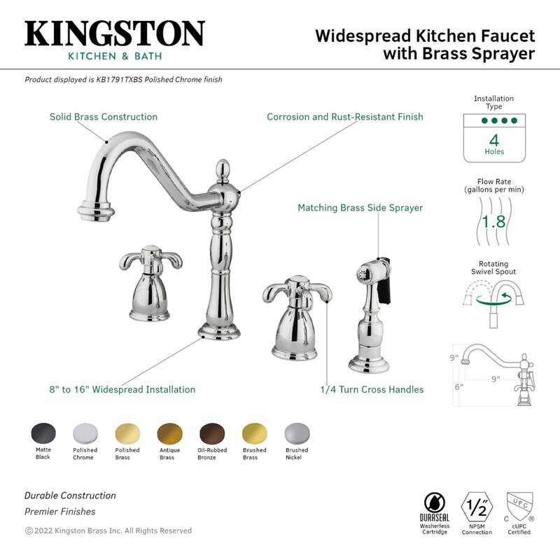 Kingston Brass French Country Widespread Kitchen Faucet with Brass Sprayer