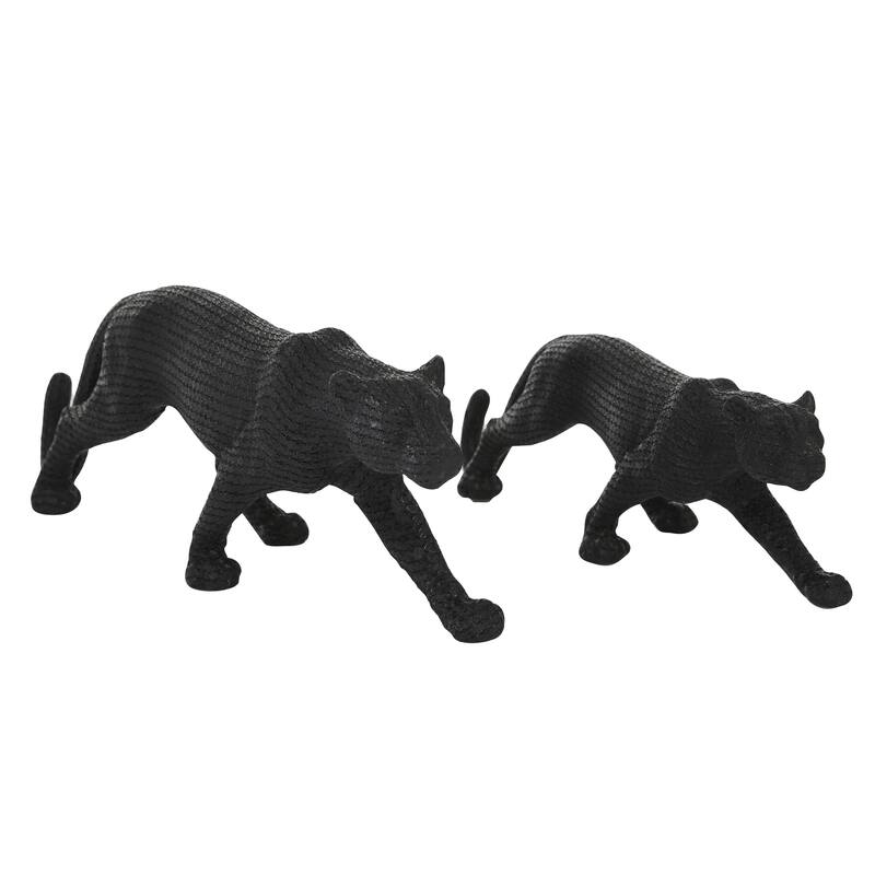 Black Polystone Leopard Decorative Sculpture (Set of 2)