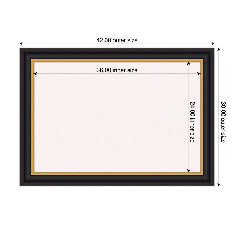 Sierra Black Brown Wood Framed Cork Board - Bulletin Board, Organization Board, Pin Board - White - 42 x 30 in