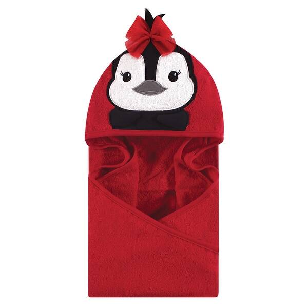 slide 1 of 1, Hudson Baby Infant Girl Cotton Animal Hooded Towel, Red Penguin, One Size - Red Penguin - One Size One Size - Red Penguin