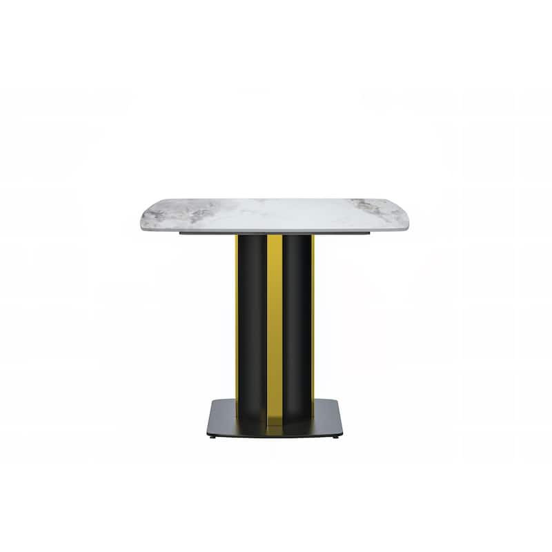 Sylva Dining Table Rectangular Tabletop in Gold Pedestal Base