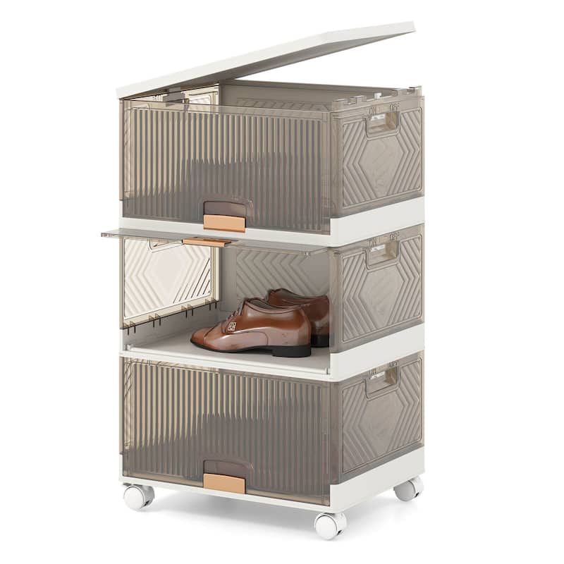 Costway 3-Cube Stackable Storage Bins with Detachable Wheels 13.5Gal - See Details