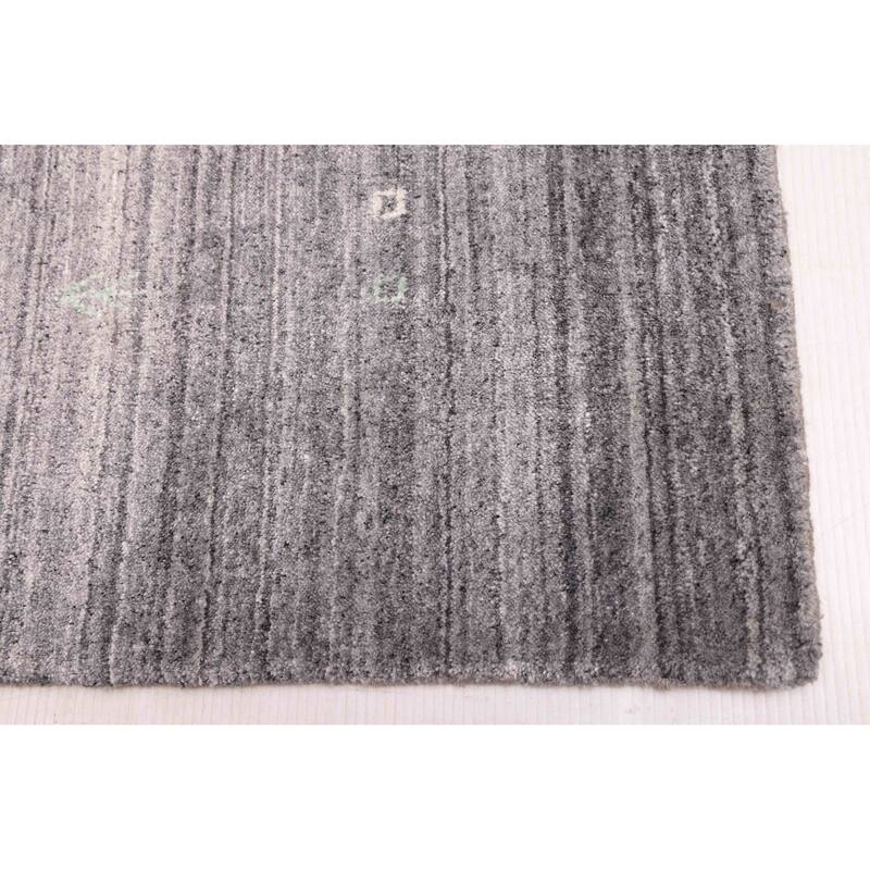 ECARPETGALLERY Hand Loomed Indo Gabbeh Grey Viscose, Wool Rug - 5'6 x 7'6