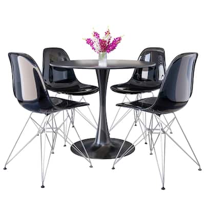 5-Piece Dining Set with 35" Round MDF Table and 4 ABS Plastic Side Chair in Chrome
