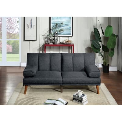 Black Polyfiber Adjustable Convertible Sofa Bed with Solid Wood Legs