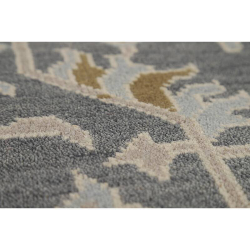 All-Over Gray Oushak Indian Area Rug Hand-Knotted Wool Carpet - 8'1"x 9'11"
