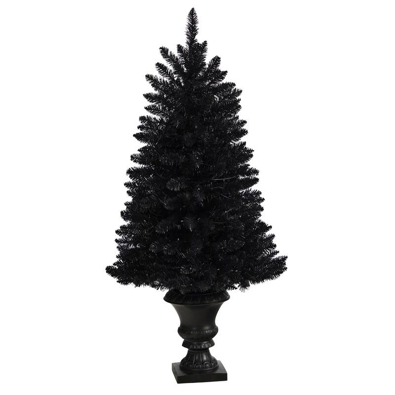4 Ft Black Artificial Christmas Tree with Orange Lights - City Chic Holiday Decor for Parties - 48