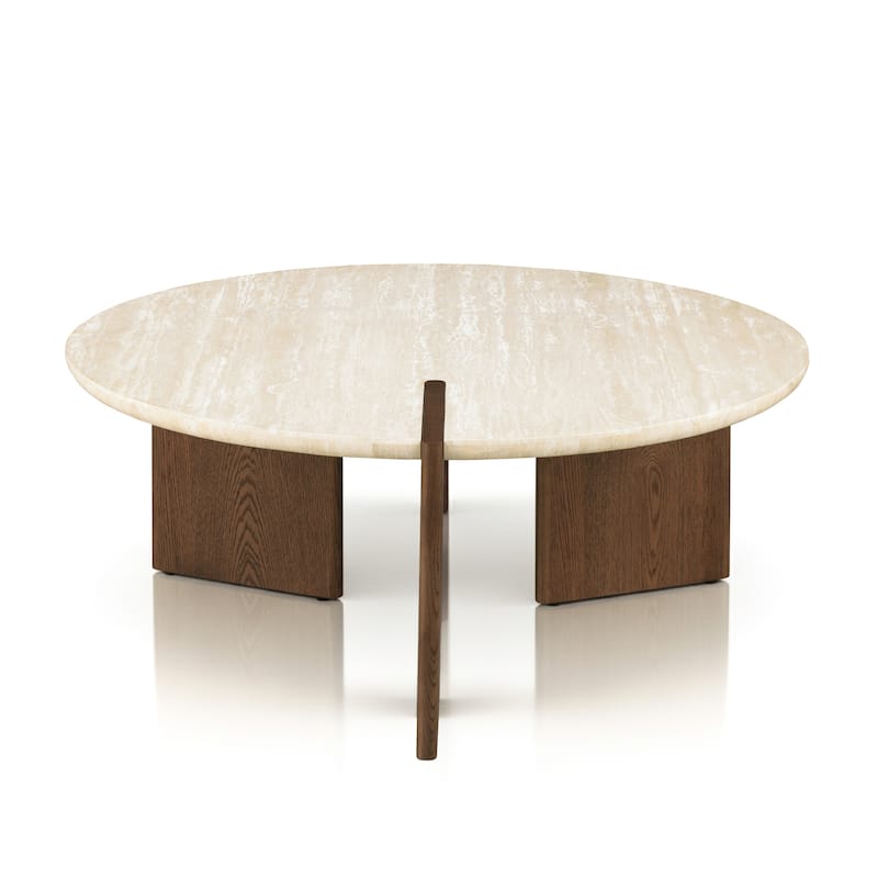 Furniture of America Elrik Modern Genuine Travertine Top 3-Piece Round Coffee Table Set