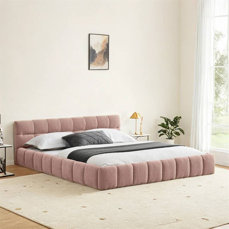 Queen Size Upholstered Bed Frame with Thick Fabric,Platform Bed