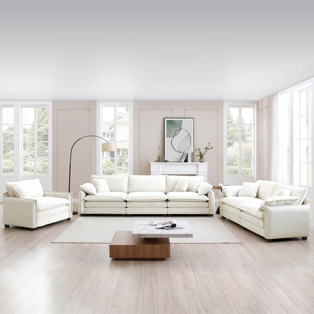 Roomfitters 3-Piece Modular Corduroy Sectional Sofa, Oversized 6-Seat Set with Memory Foam