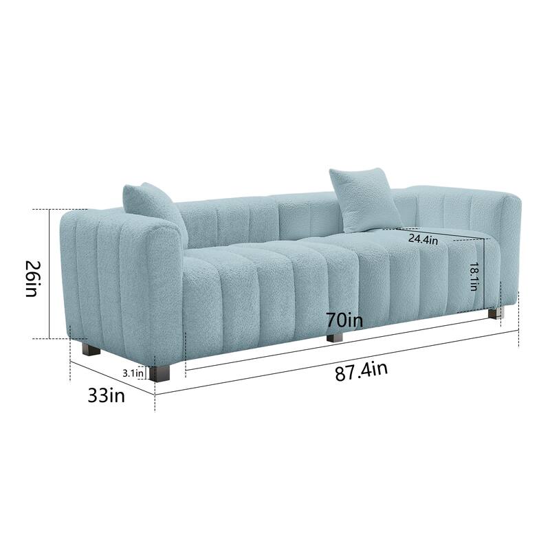 Modern Bubble Upholstered Couch Sofa with Metal Base Legs and 2 Pillows for Living Room and Guest Room