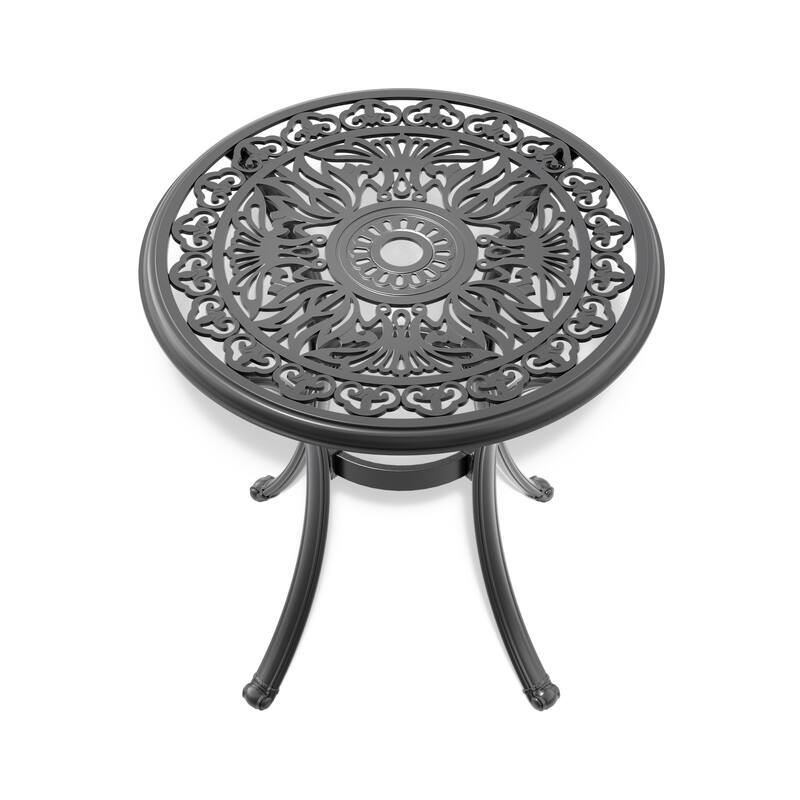 GDFStudio - Carter Outdoor Cast Aluminum Round Table with Classic Detailing and Umbrella Hole