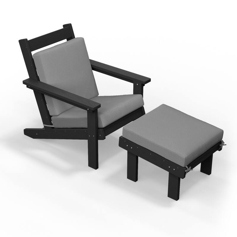 Outdoor Patio HDPE Chair Set with a Movable Ottoman & Removable Cushions