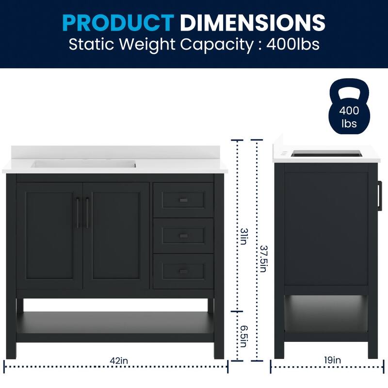 Bathroom Vanity with Sink, Open Storage, and Storage Drawers