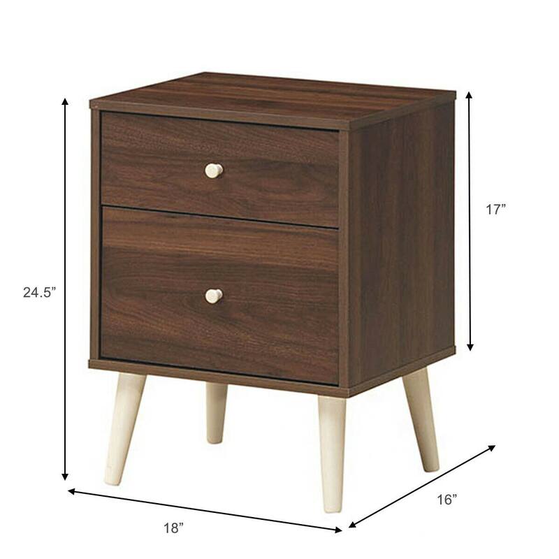 Gymax Nightstand 2-Drawer Beside End Side Table w/Rubber Legs