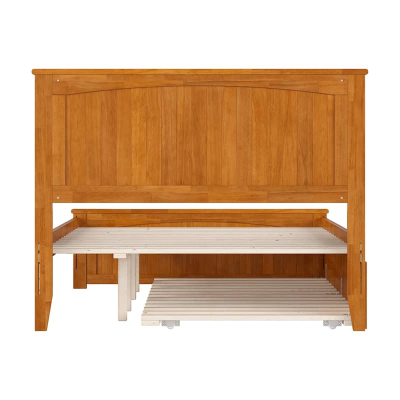 Solid Wood Platform Bed with Trundle - Full Size, Rustic Style, Light Toffee Finish