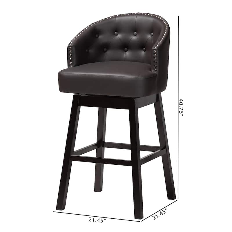 Avril Modern and Contemporary Brown Faux Leather Tufted Swivel Barstool with Nail heads Trim (Set of 2)