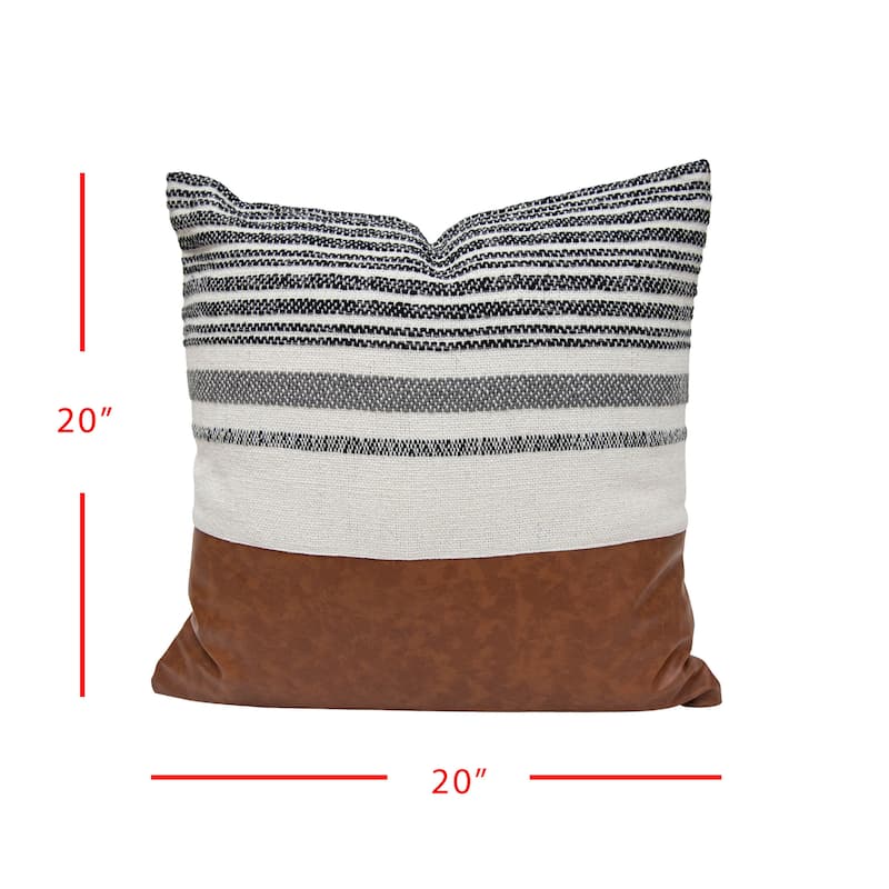 Foreside Home & Garden 20x20" Cotton & Faux Leather w/Poly Fill Pillow